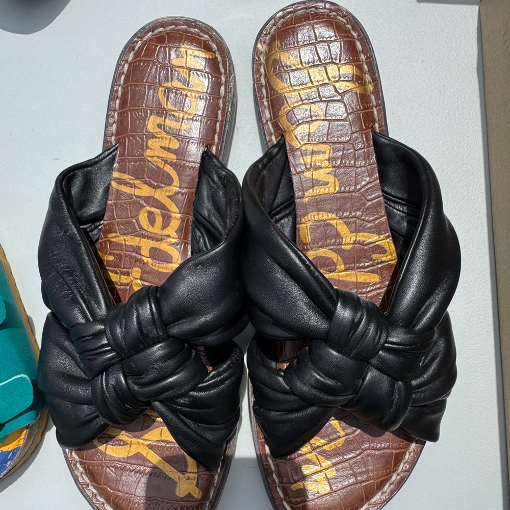 Sam Edelman Black and Brown Knotted Slide Sandals